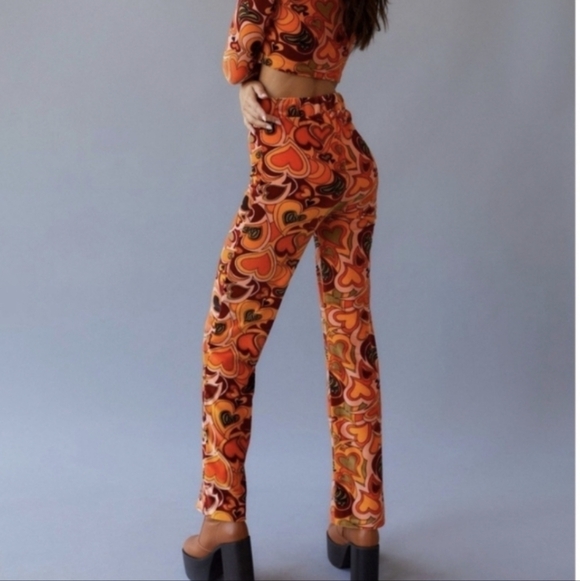 Urban Outfitters NGOrder Velour Trouser Pant Retro Love Hearts Size 10 - Picture 4 of 11